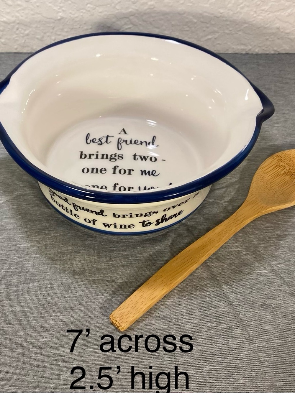 White Ceramic Dip Serving Bowl with Blue Rim